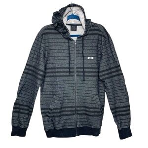 Oakley Striped Zip-Up Hoodie Sweater Gray Black Sz M Kangaroo Retro Y2K Skaters